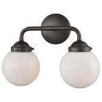 Elk Home - Beckett 2-Light for The Bath, Oil Rubbed Bronze With White Glass - Two light oil rubbed bronze bath vanity with opal white glass. Can be hung with glass facing up or down. Two 60 watt medium base incandescent or led bulb required, not included.