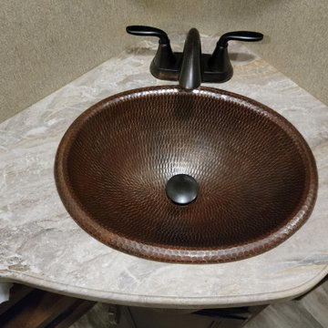18" Wide Rim Oval Self Rimming Hammered Copper Bathroom Sink (LO18RDB)