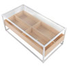 Display Coffee Table, White Steel, Natural Wood, Clear Glass