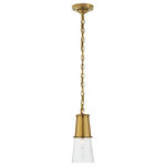 Visual Comfort & Co. - Robinson Small Pendant in Hand-Rubbed Antique Brass with Seeded Glass - Inspired by modernizing retro styles, Thomas O'Brien designed the Robinson as a refined update of a 1960s lamp. Elegantly retro touches like seeded glass are juxtaposed with contemporary polished metal and sophisticated details. The conical silhouettes of chandeliers, pendants, sconces, lamps, and flush mounts will elevate interiors.