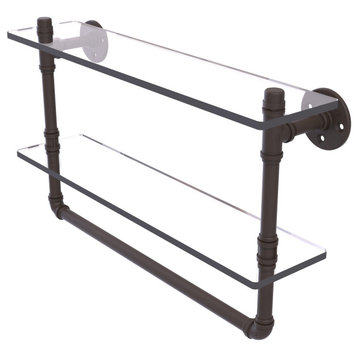 Pipeline Doulbe Glass Shelf with Towel Bar, Oil Rubbed Bronze, 22"