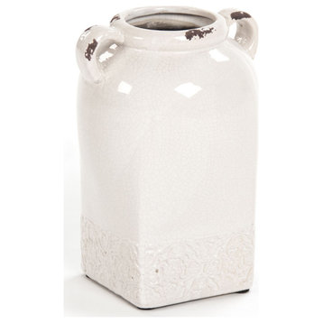 Jar with Handles - Distressed Crackle White, Medium
