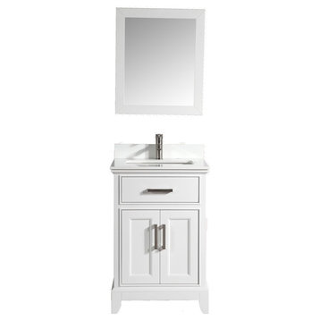 Bathroom Vanity Set With Engineered Marble Top, 24", White, Led Sensor-Switch Mirror