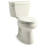 Kohler - Kohler Highline 2-Piece Elongated 1.28 GPF Toilet w/ Left-Hand Lever, Biscuit - With its clean, simple design and efficient performance, this Highline water-conserving toilet combines both style and function. An innovative 1.28-gallon flush setting provides significant water savings of up to 16,500 gallons per year, compared to an old 3.5-gallon toilet, without sacrificing flushing power. The elongated seat and chair-like height ensure comfortable use.