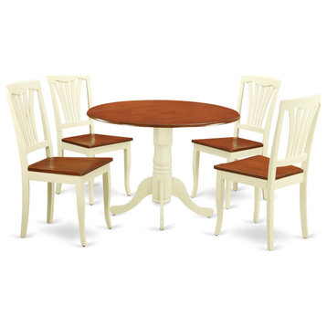 5-Piece Dining Set-Round Table and 4 Kitchen Chairs, Buttermilk, Cherry