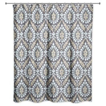 Ikat in Brown and Blue Shower Curtain