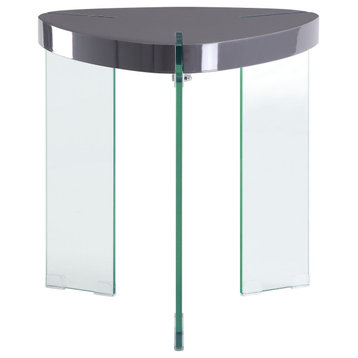ACME Noland End Table, Gray High Gloss and Clear Glass