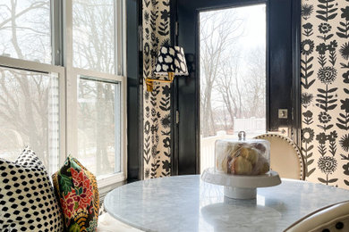 Dining room - transitional wallpaper dining room idea in Boston
