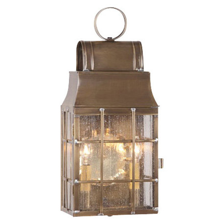 Colonial Outdoor Lantern With Seedy Glass, Weathered Brass