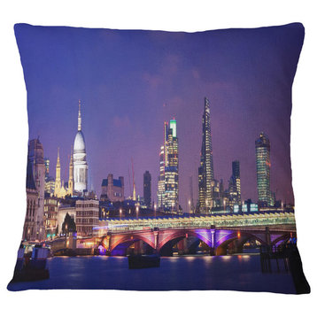 London Night Panorama Cityscape Photo Throw Pillow, 16"x16"
