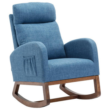 Transitional Rocker, Polyester Seat With Rounded Arms & Side Pockets, Blue