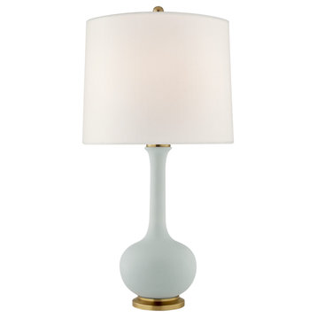 Coy Medium Table Lamp in Matte Sky Blue with Linen Shade