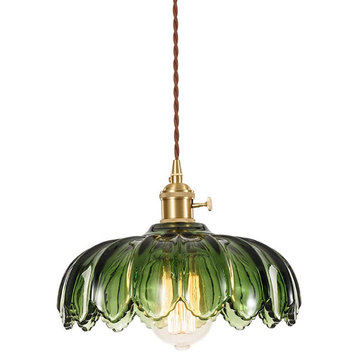 Glass vintage light fixtures Gold and green pendant light Retro chandelier