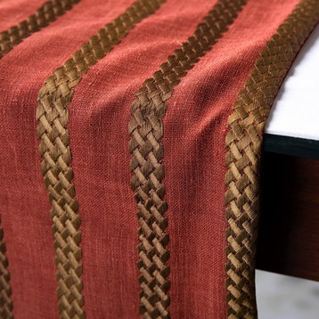 Linen Table Runner Rust Linen Fabric with & Tassels 16" x 120"-Sumac Stripe
