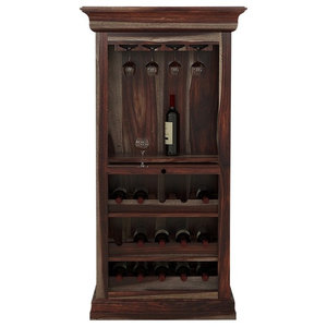 Ohio Rustic Solid Wood Tall And Large Wine Bar Cabinet