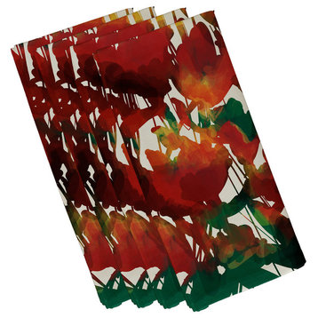 Abstract Floral Print Napkin, Set of 4, Red
