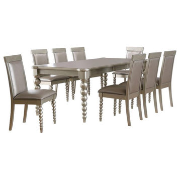 Zaria Champagne Wood 9 Piece Extendable Dining Set, Table, 8 Chairs