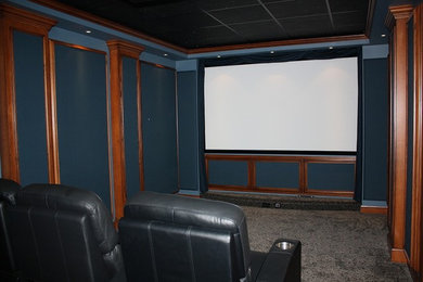 Design ideas for a small contemporary home theatre in Other.