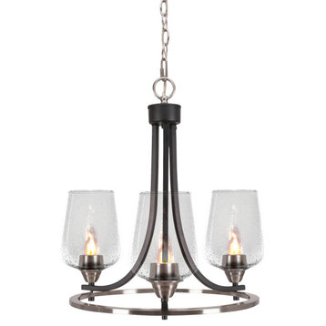Paramount 3-Light Chandelier, Matte Black & Brushed Nickel, 5" Clear Bubble