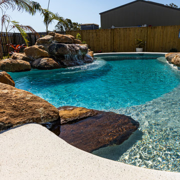 Beach Entry Freeform Pool With Boulder Water Feature