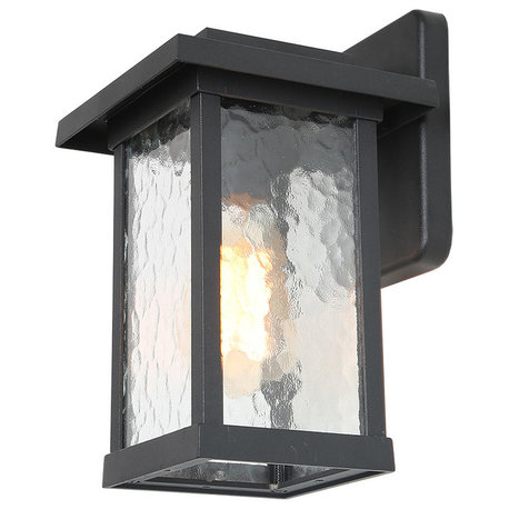 LNC 11-in Matte Black Water Proof Square Wall Sconce, Texutred Glass