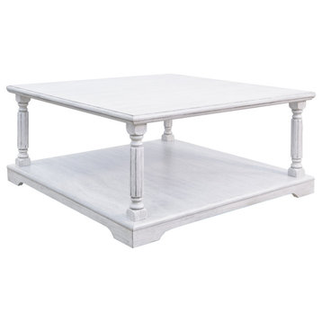 Delroy 34.6 in. Sray Paint Square Solid Wood Top Coffee Table, White