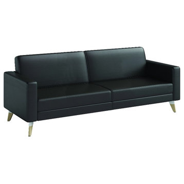 Safco Contemporary Lounge Sofa Black Vinyl with Wood Resi Feet