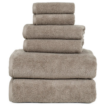 100% Cotton Zero Twist 6 Piece Towel Set by Lavish Home, Taupe