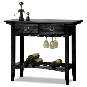 Leick Furniture Wood Mission Wine Stand with Storage Drawers in Black