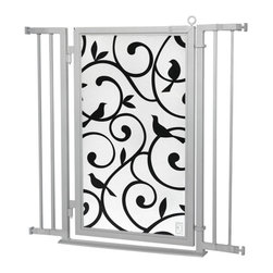 Fusion Gates - Fusion Gate with Songbirds Design, Satin Nickel, 32"-36" - Baby Gates And Child Safety