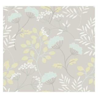 Sorrel Light Gray Botanical Wallpaper, Gray - Contemporary