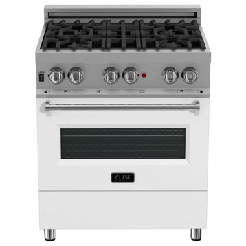 ZLINE 30" Range Gas Stove and Electric Oven, DuraSnow and White Matte Door