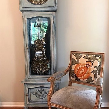 Antique Clock and Accompanying Chair