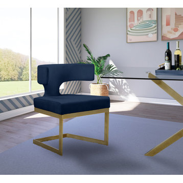 The Eve Dining Chair, Navy Velvet, Rich Gold Metal Base