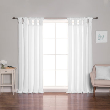 BANDTAB -Thermal Insulated Blackout Knotted Tab Curtain Set, White, 52" W X 96"