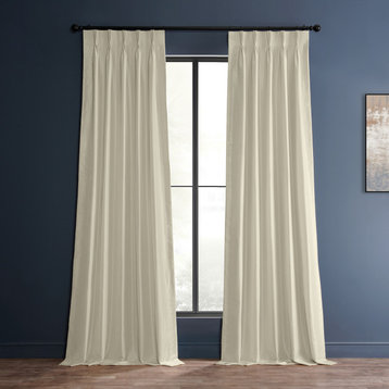 Blackout Vintage Textured Faux Dupioni Pleated Curtain Single Panel, Off White, 25"x84"
