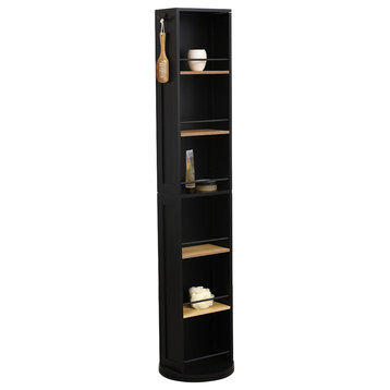 Swivel Storage Tower Cabinet Organizer Linen Full Length Mirror 6 ShelvES, Black and Bamboo