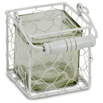 Laguna Wire Basket With Glass Jar, White, Large, Small