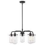 Z-Lite - Z-Lite Delaney 5 Light Chandelier, Matte Black/Clear, 471-5MB - Pipe-inspired arms and a matte black finish create a rich, industrial-inspired look for this contemporary five-light chandelier. Beautiful over a dining table, the fixture shows off clear glass shades that provide abundant, true illumination for everything from a boisterous family dinner to a quiet breakfast.