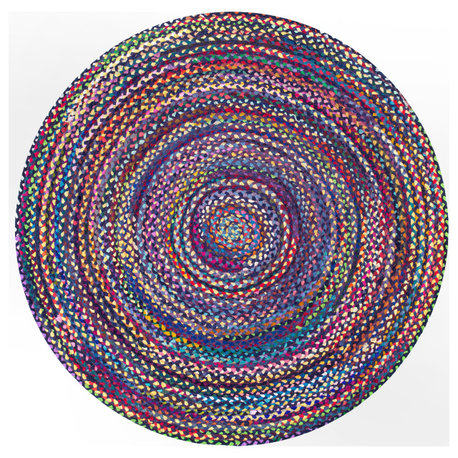 Nuloom Casual Handmade Braided Cotton Area Rug, Blue Multicolor 6'x6'Round