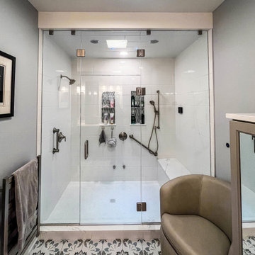 Gray Bathroom with Custom Artic White SteamSpa Shower