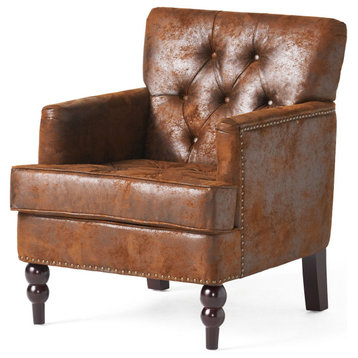 GDF Studio Madene Tufted Back Fabric/Microfiber Club Chair, Brown