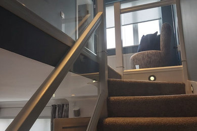 Staircase Glass with white handrail & newels