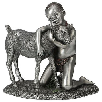 Maasai Kid Hugging Goat, Pewter, Ethnic Collectibles, Cold Cast Pewter