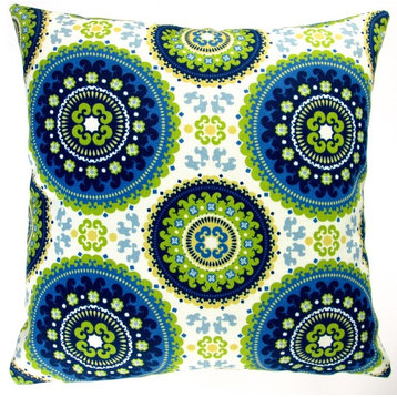 Artisan Pillows Outdoor 18" Green/Blue Geometric Circles Throw Pillow, Set of 2,