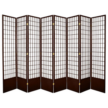 7' Tall Window Pane Shoji Screen, Walnut, 8 Panels