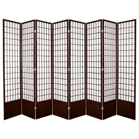 7' Tall Window Pane Shoji Screen, Walnut, 8 Panels