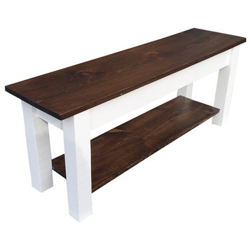 Colonial Harvest Bench With Shelf, Colonial, 66"