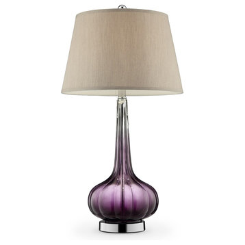 30" Tall Glass Table Lamp "Mulberry" With Purple, Shade