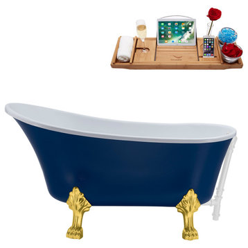 55" Streamline NAA369GLD-WH Clawfoot Tub and Tray With External Drain